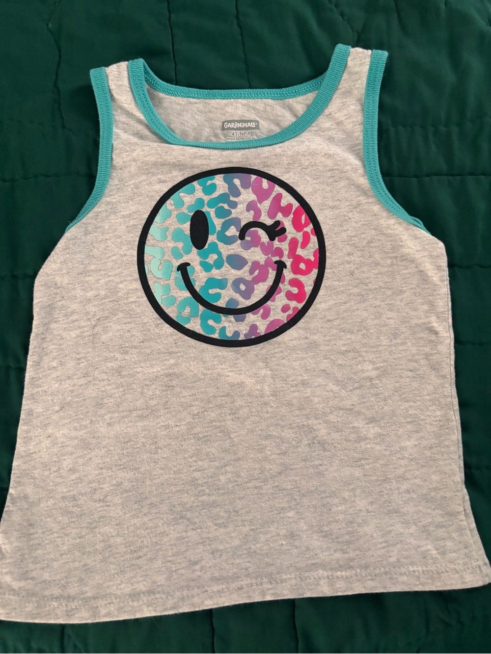 Garanimals Gray Tank Top with Teal Trim and Multicolor Winking Smiley
